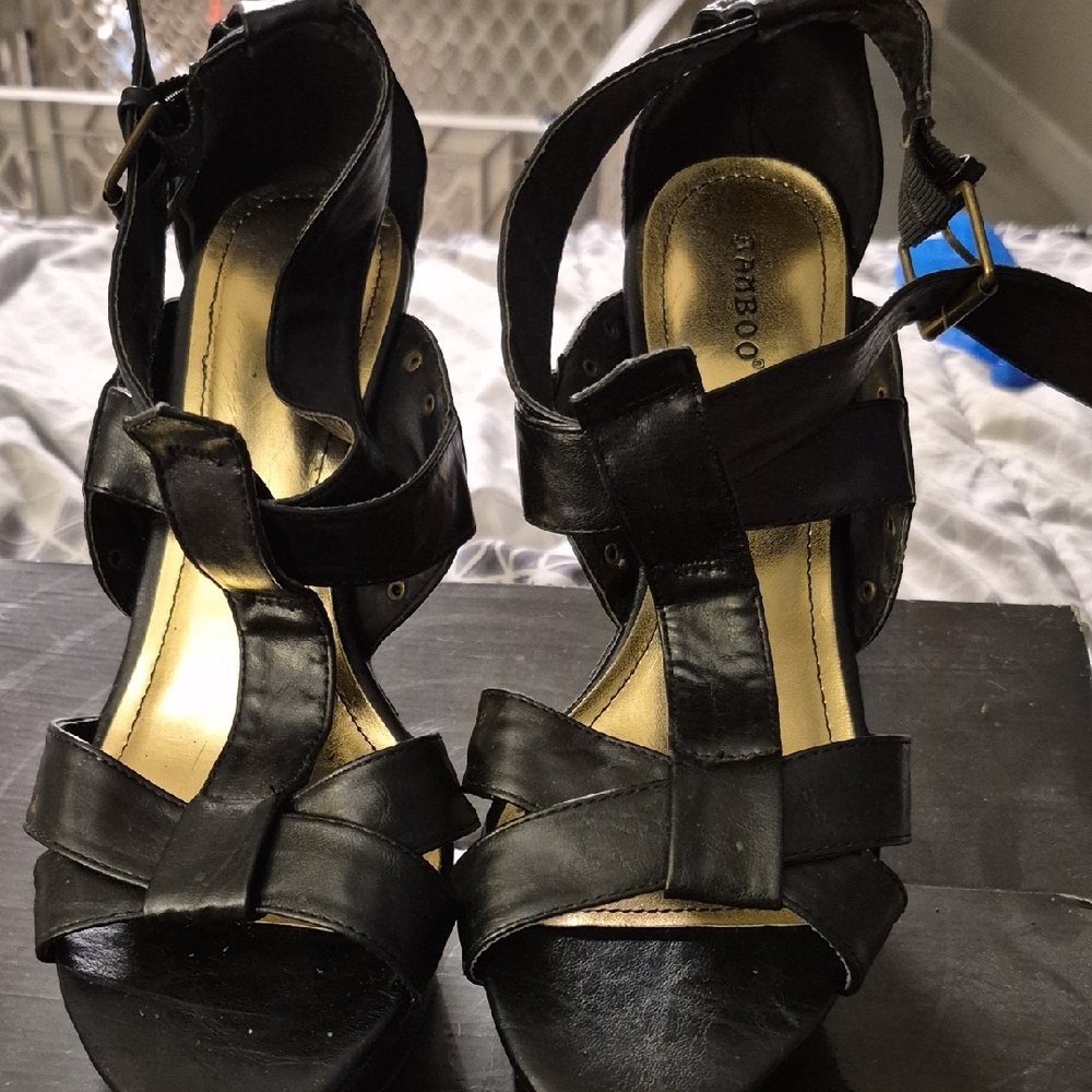 BAMBOO Black Strappy Heels